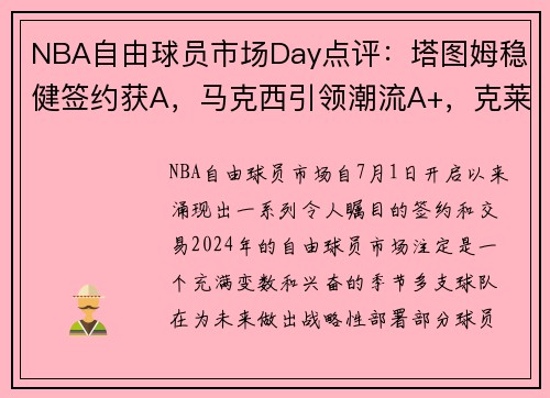NBA自由球员市场Day点评：塔图姆稳健签约获A，马克西引领潮流A+，克莱加入太阳提升竞争力