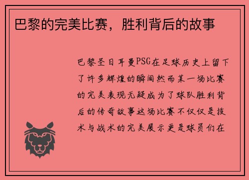 巴黎的完美比赛，胜利背后的故事