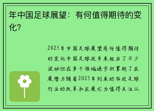 年中国足球展望：有何值得期待的变化？