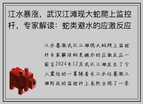 江水暴涨，武汉江滩现大蛇爬上监控杆，专家解读：蛇类避水的应激反应